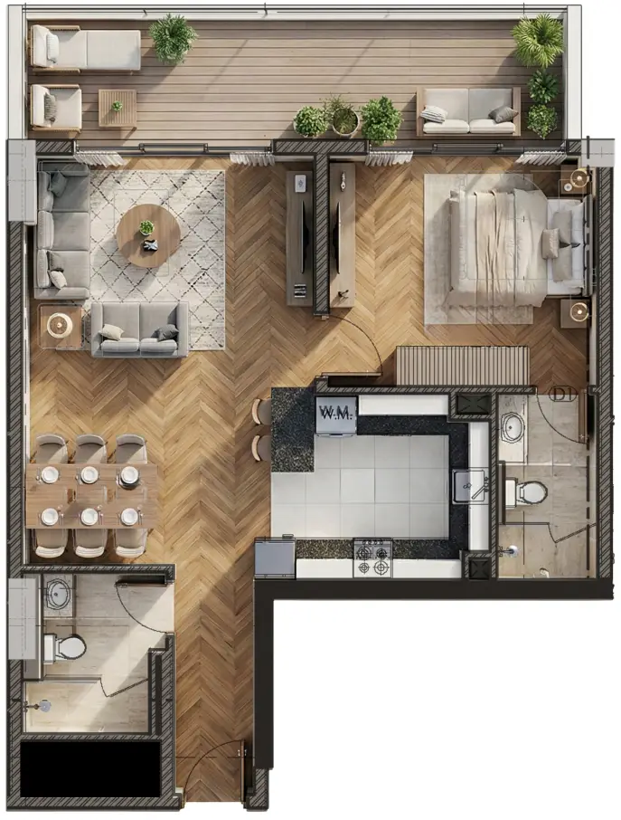 1 BR floor plan