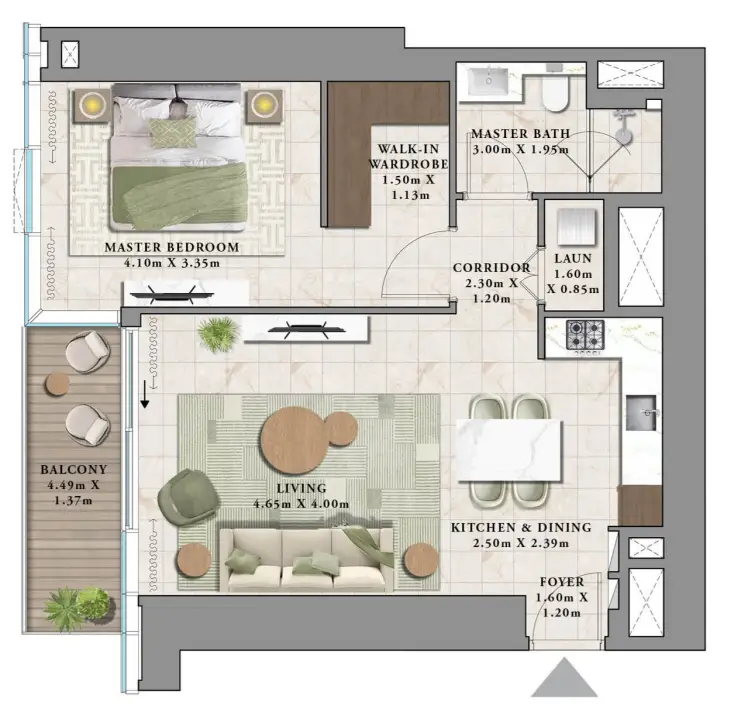 1 BR floor plan