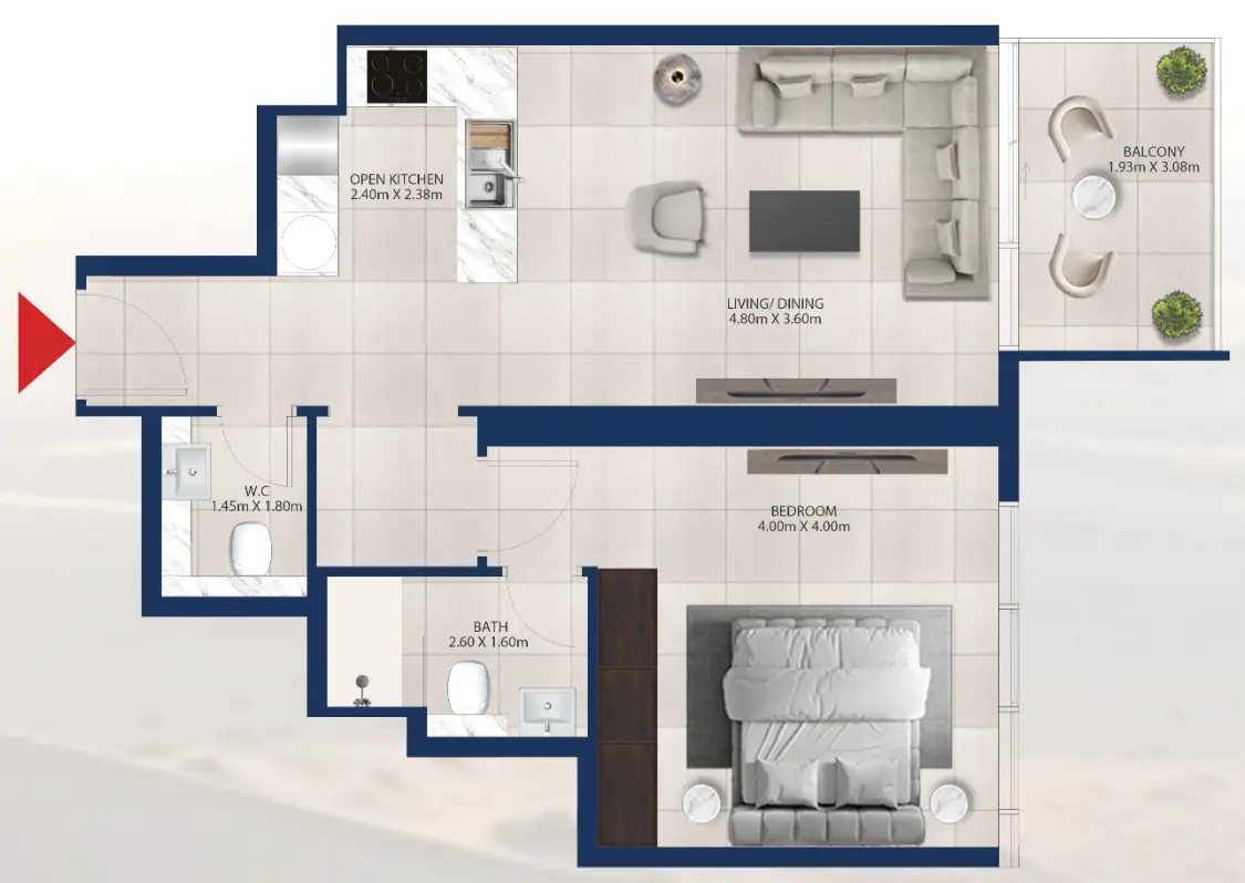 1 BR floor plan
