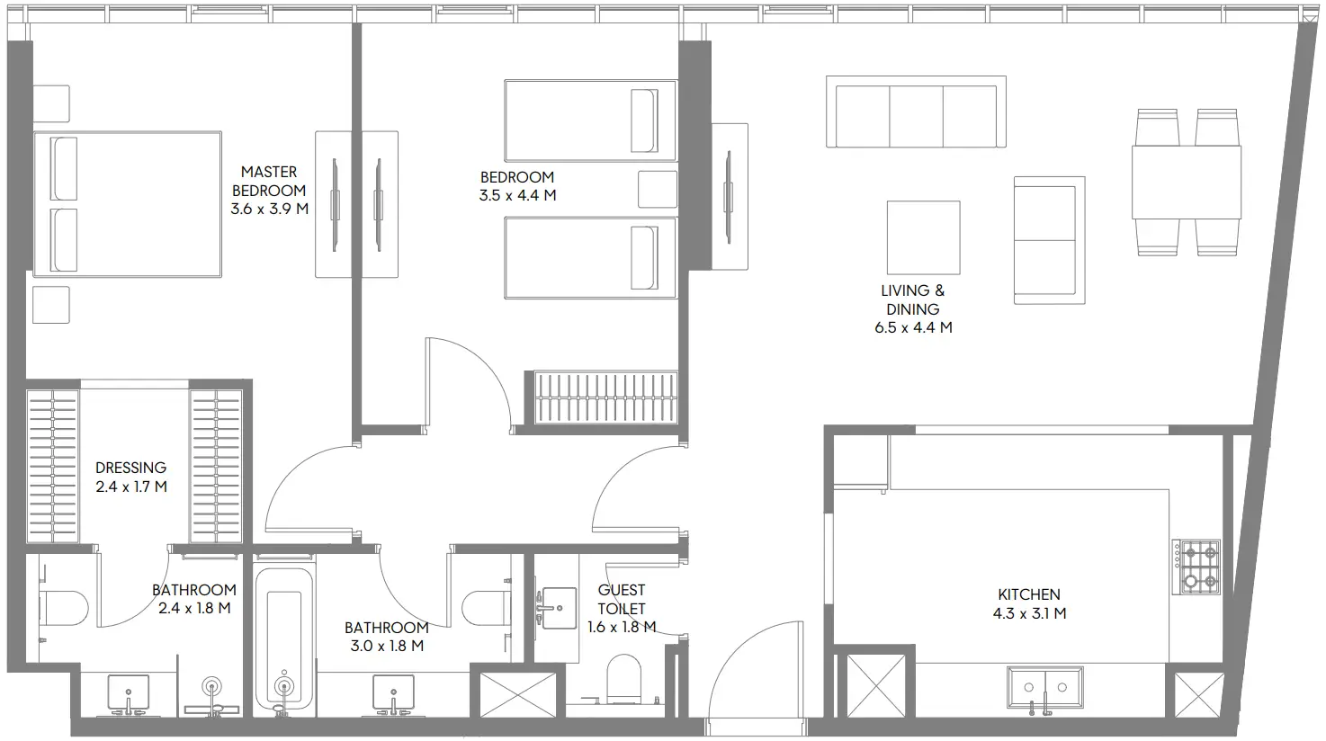 2 BR floor plan