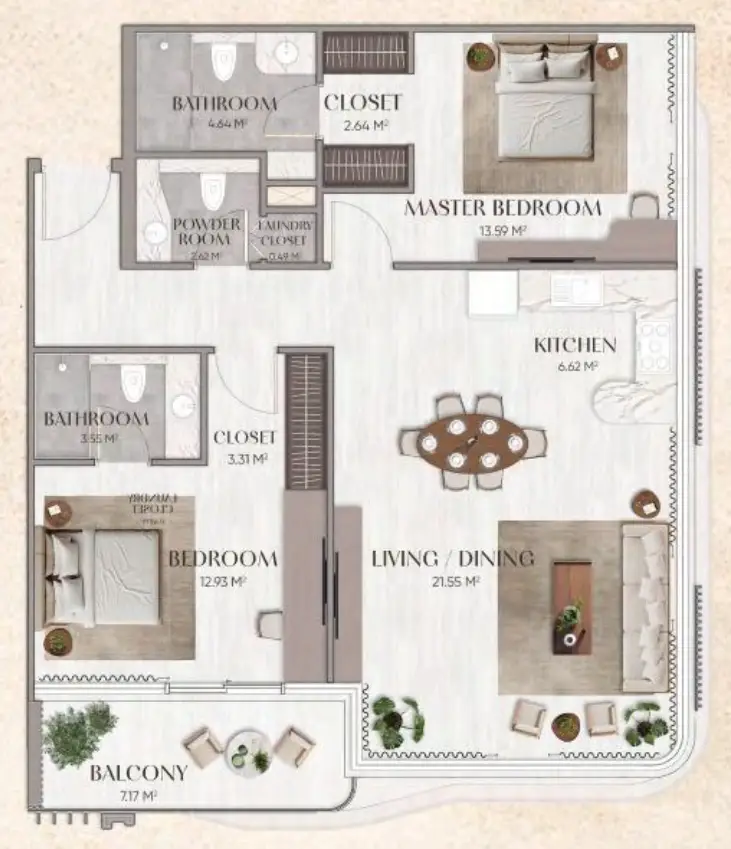2 BR floor plan