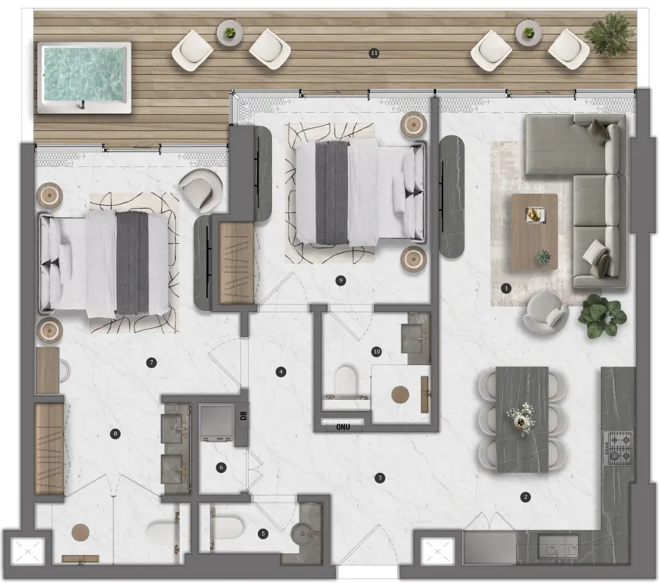 2 BR floor plan