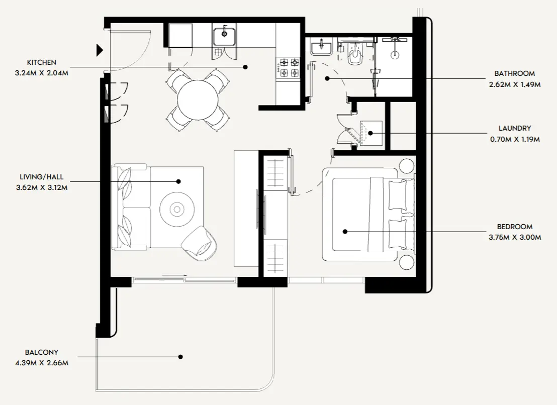 1 BR floor plan
