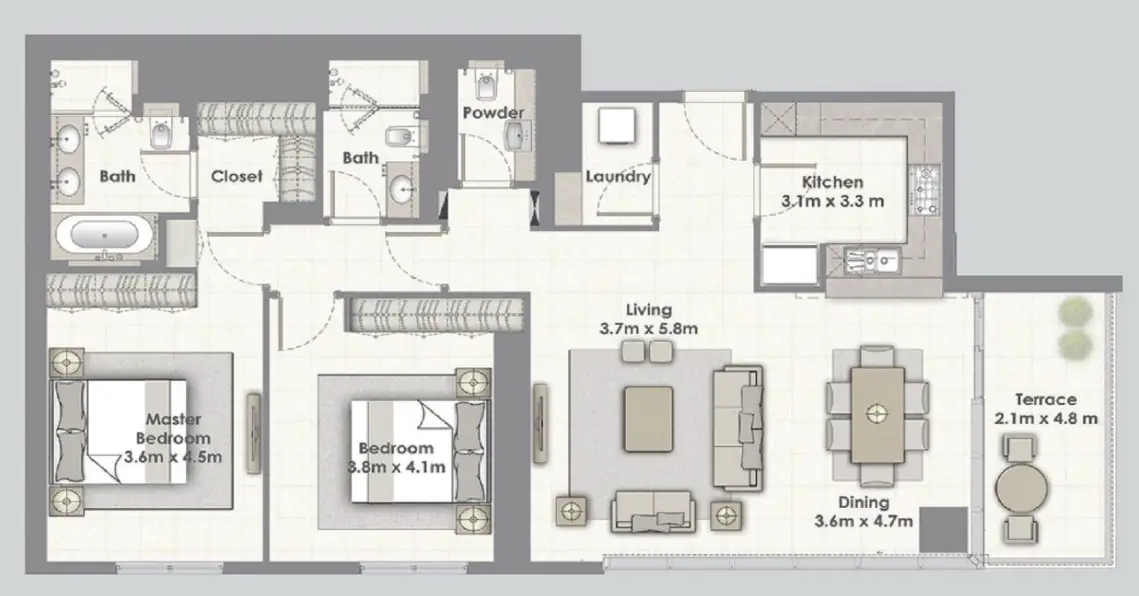 2 BR floor plan