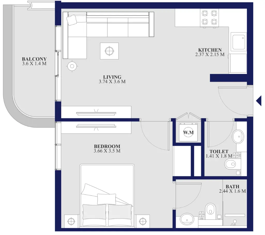 1 BR floor plan
