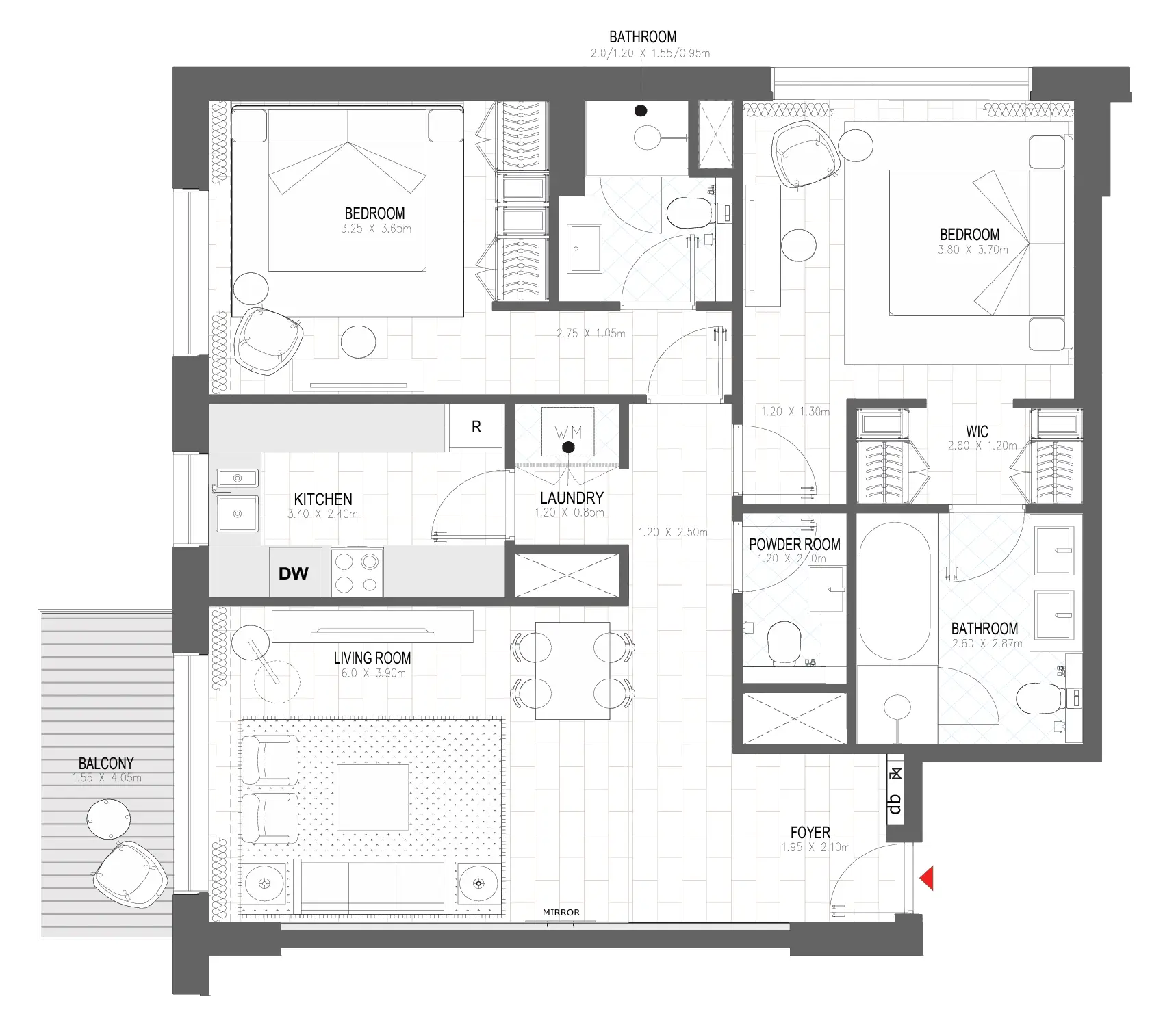 2 BR floor plan