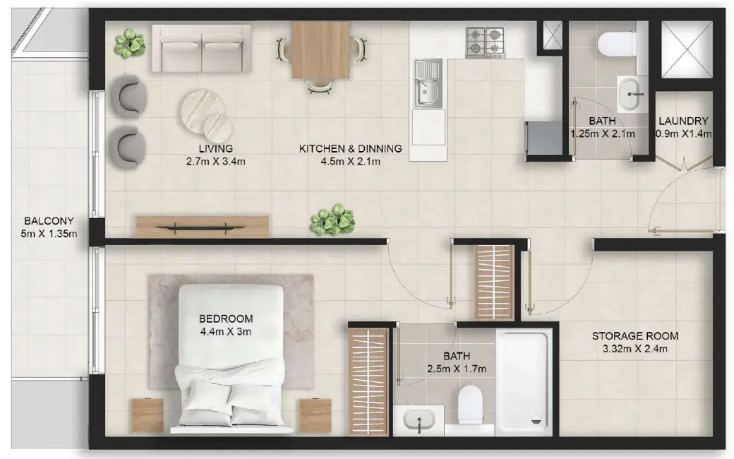 1 BR floor plan