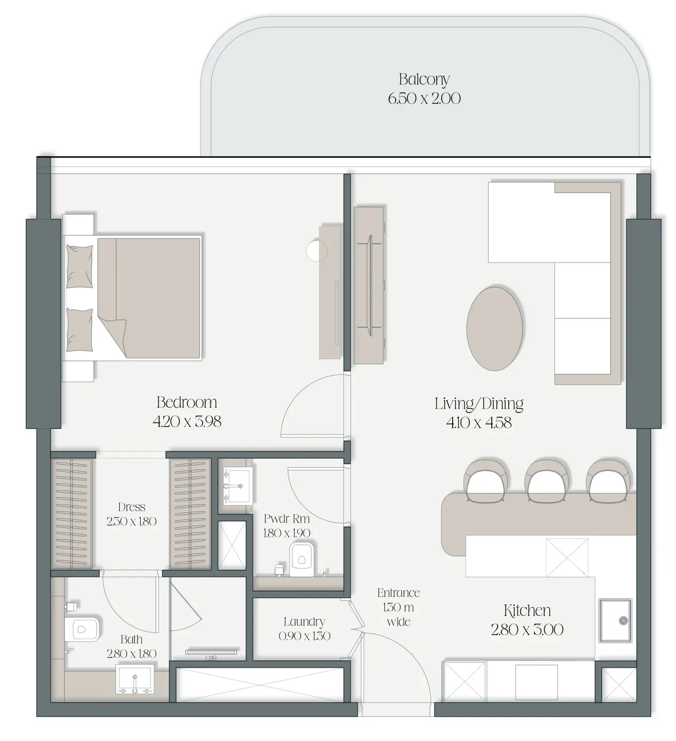 1 BR floor plan