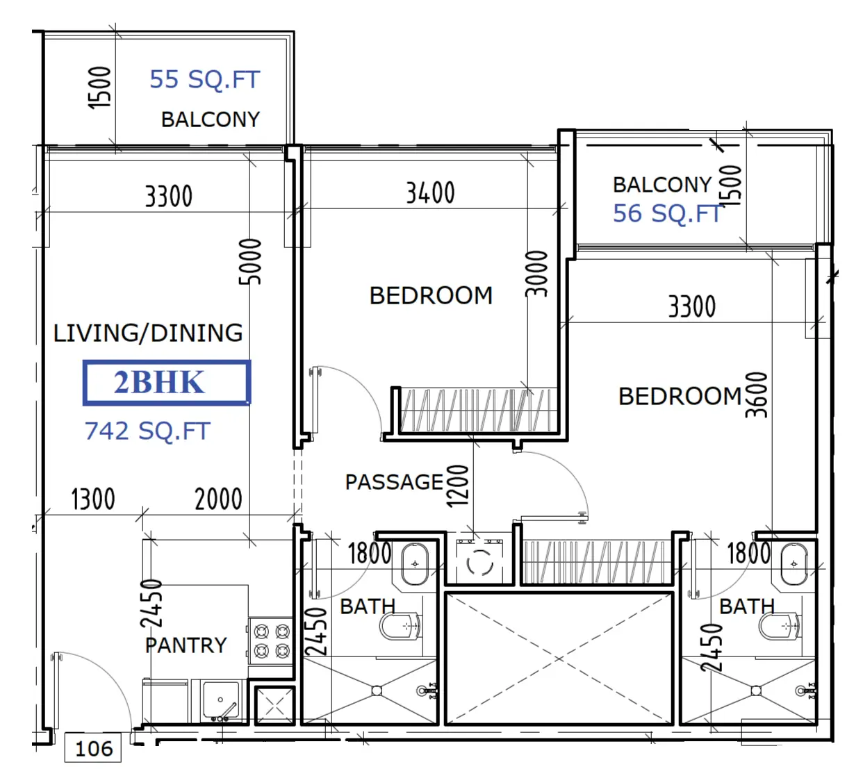 2 BR floor plan