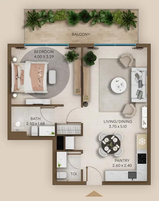 1 BR floor plan
