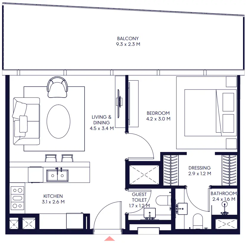 1 BR floor plan