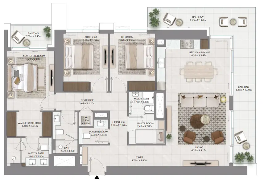 3 BR floor plan