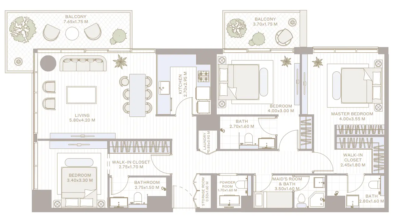 3 BR floor plan