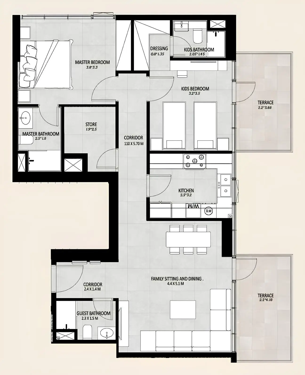 2 BR floor plan