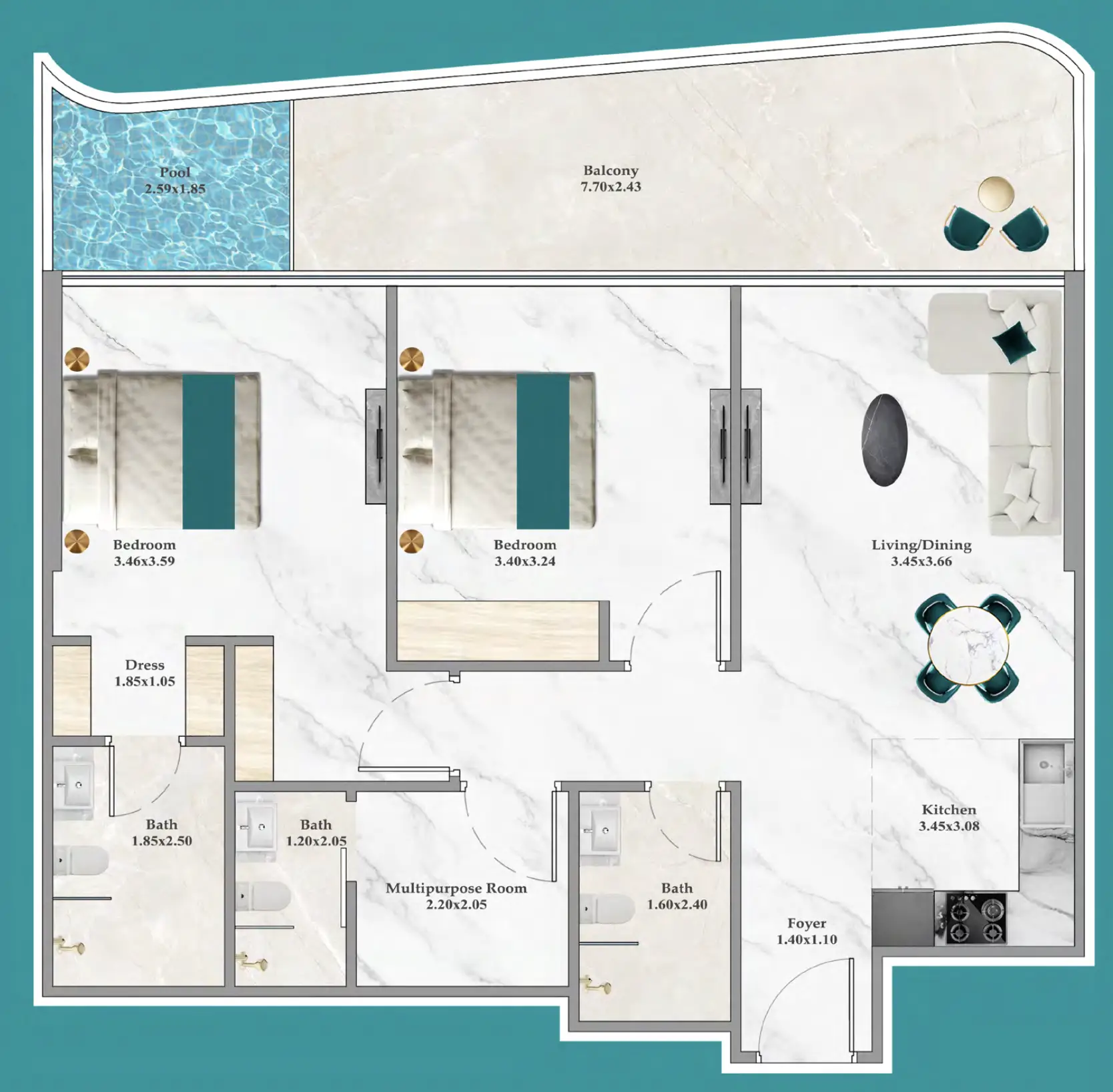 2 BR floor plan