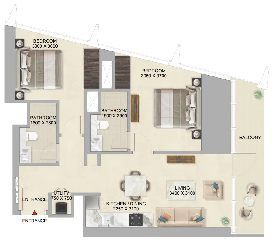 2 BR floor plan