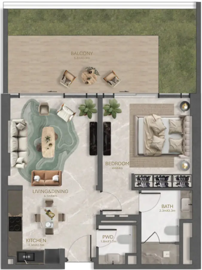1 BR floor plan