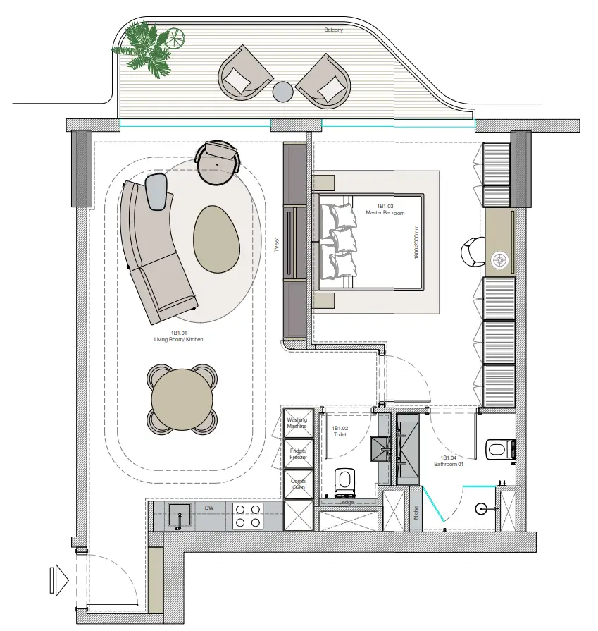 1 BR floor plan