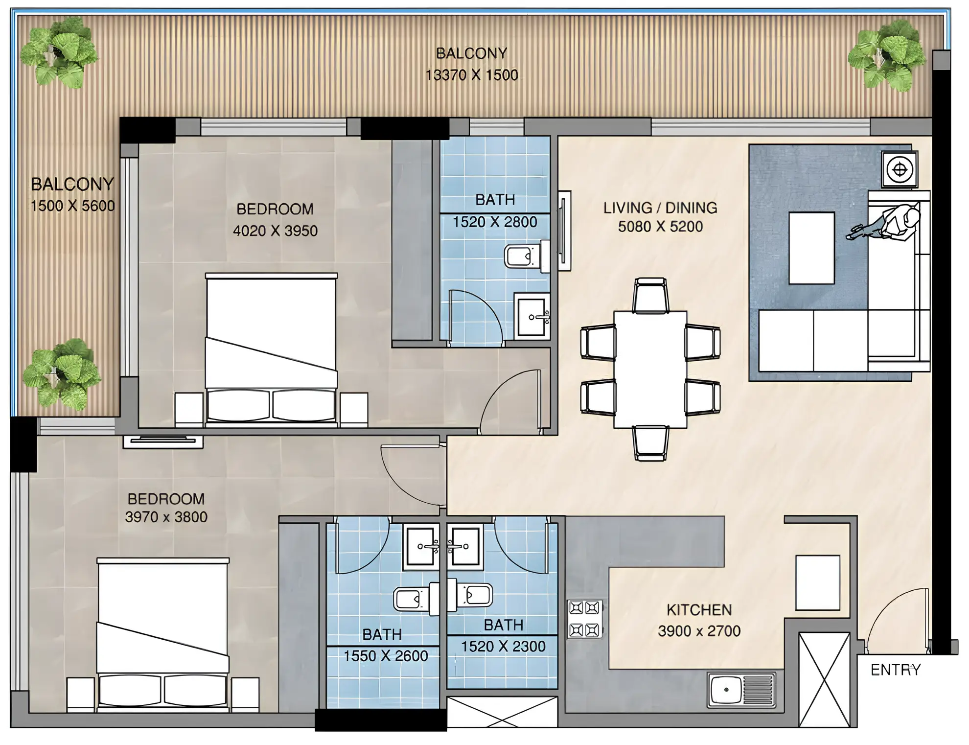 2 BR floor plan