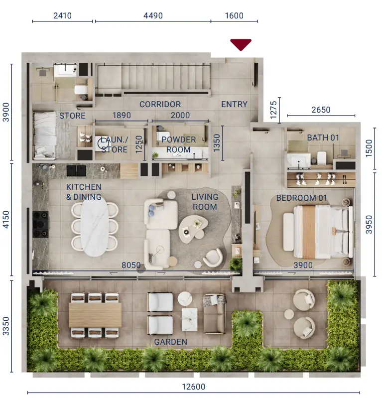 3 BR floor plan