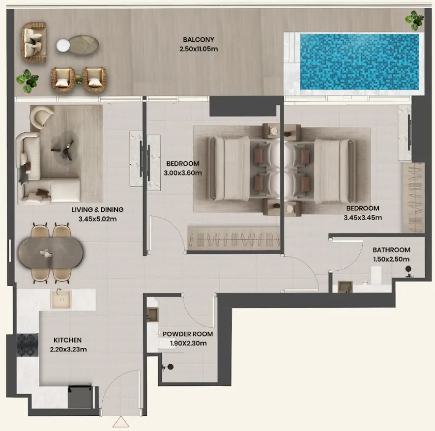 2 BR floor plan
