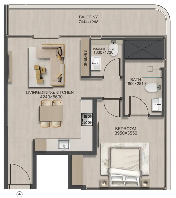 1 BR floor plan