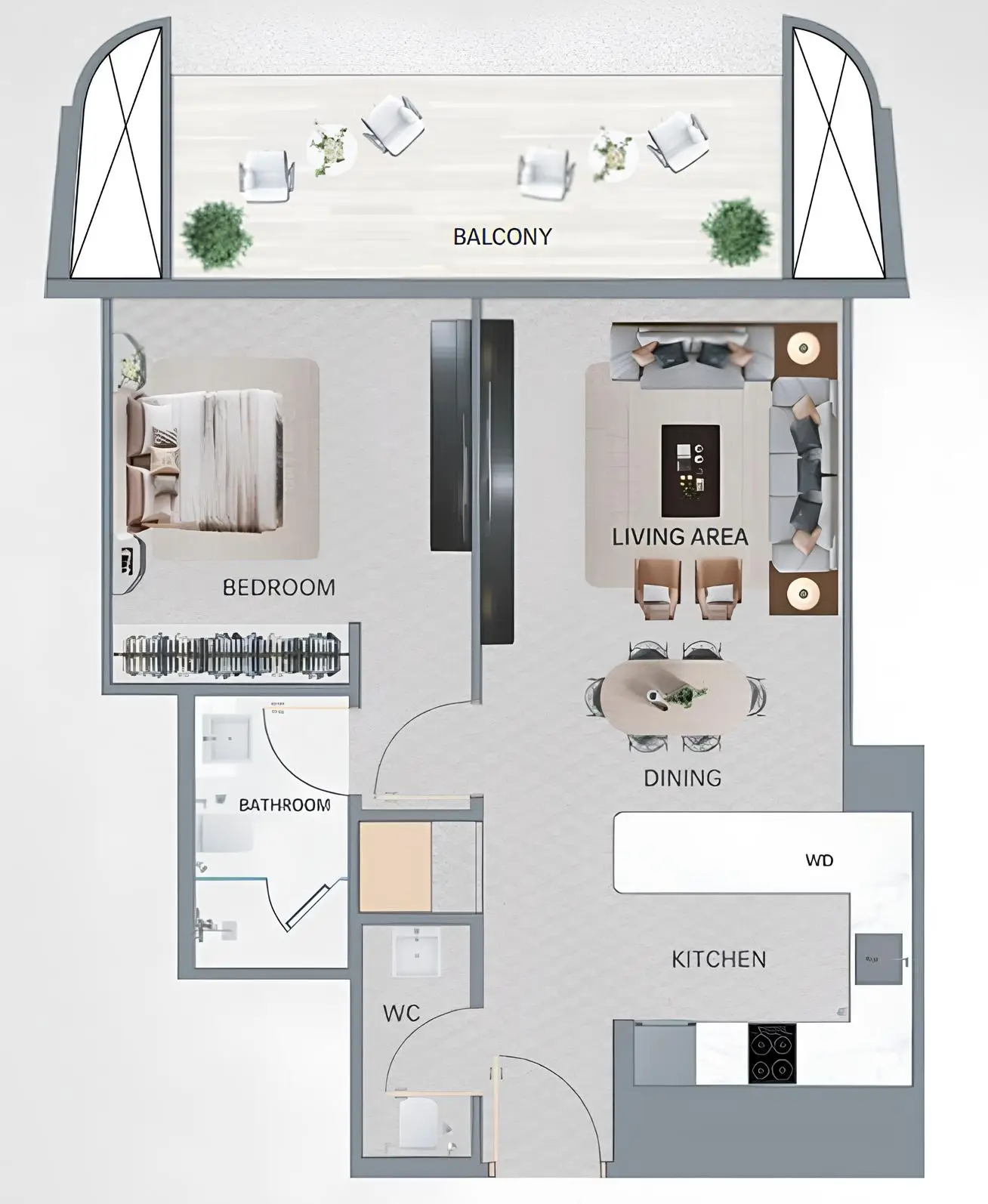 1 BR floor plan