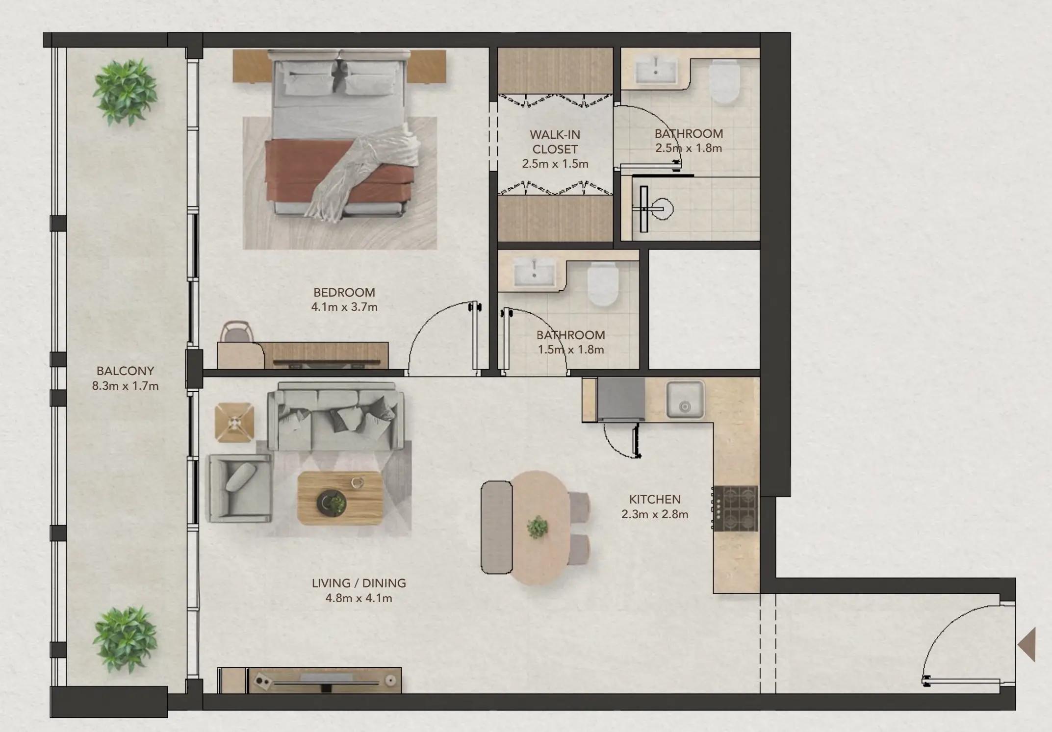 1 BR floor plan