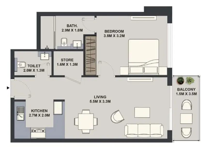 1 BR floor plan