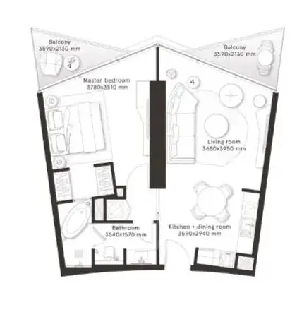 1 BR floor plan