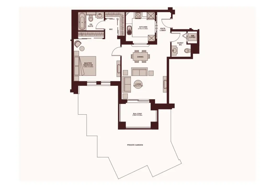 1 BR floor plan