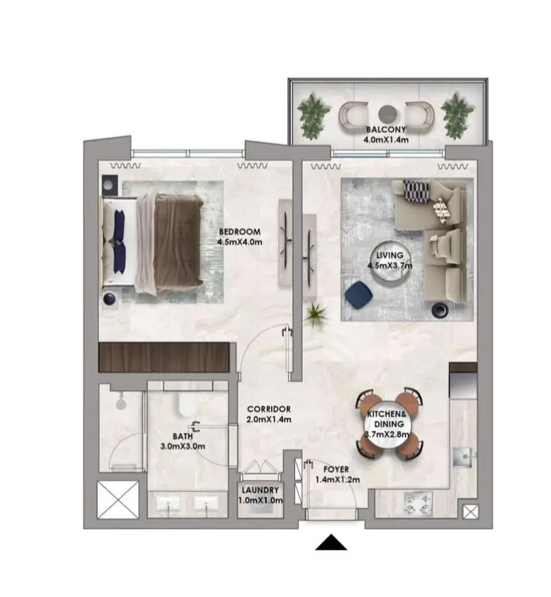 1 BR floor plan