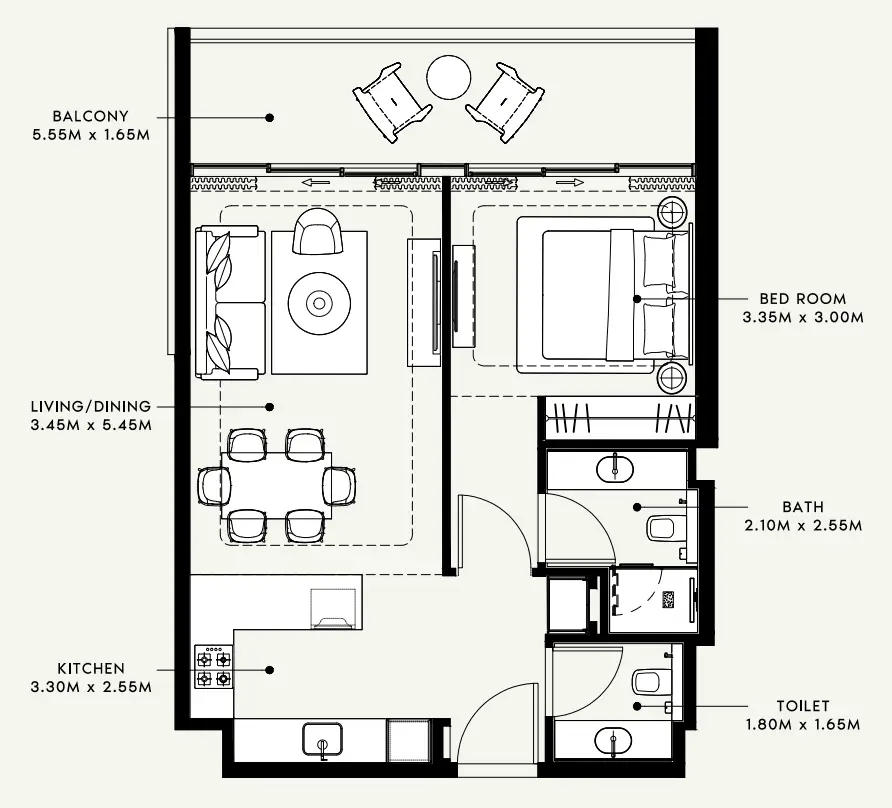 1 BR floor plan