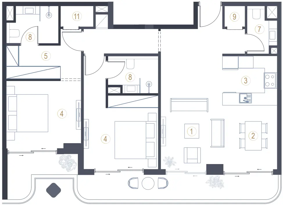 2 BR floor plan
