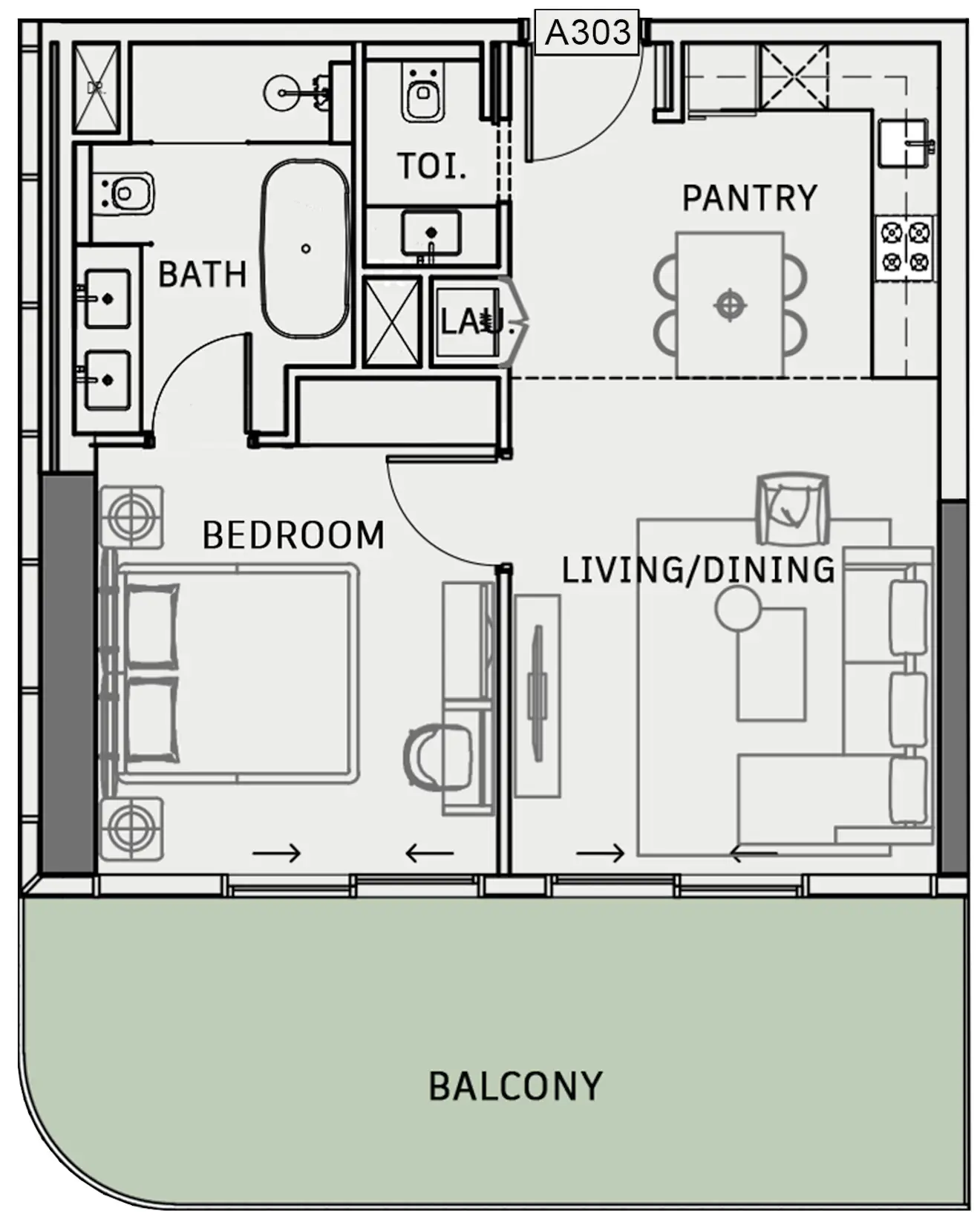 1 BR floor plan