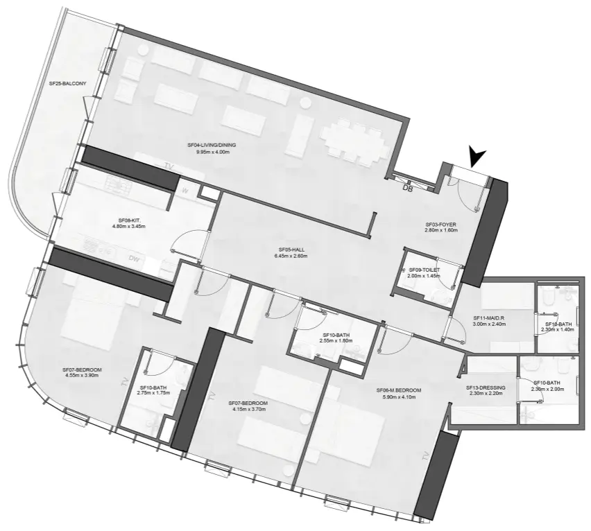 3 BR floor plan