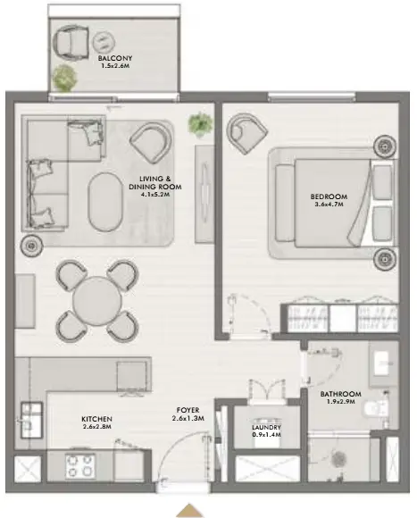 1 BR floor plan