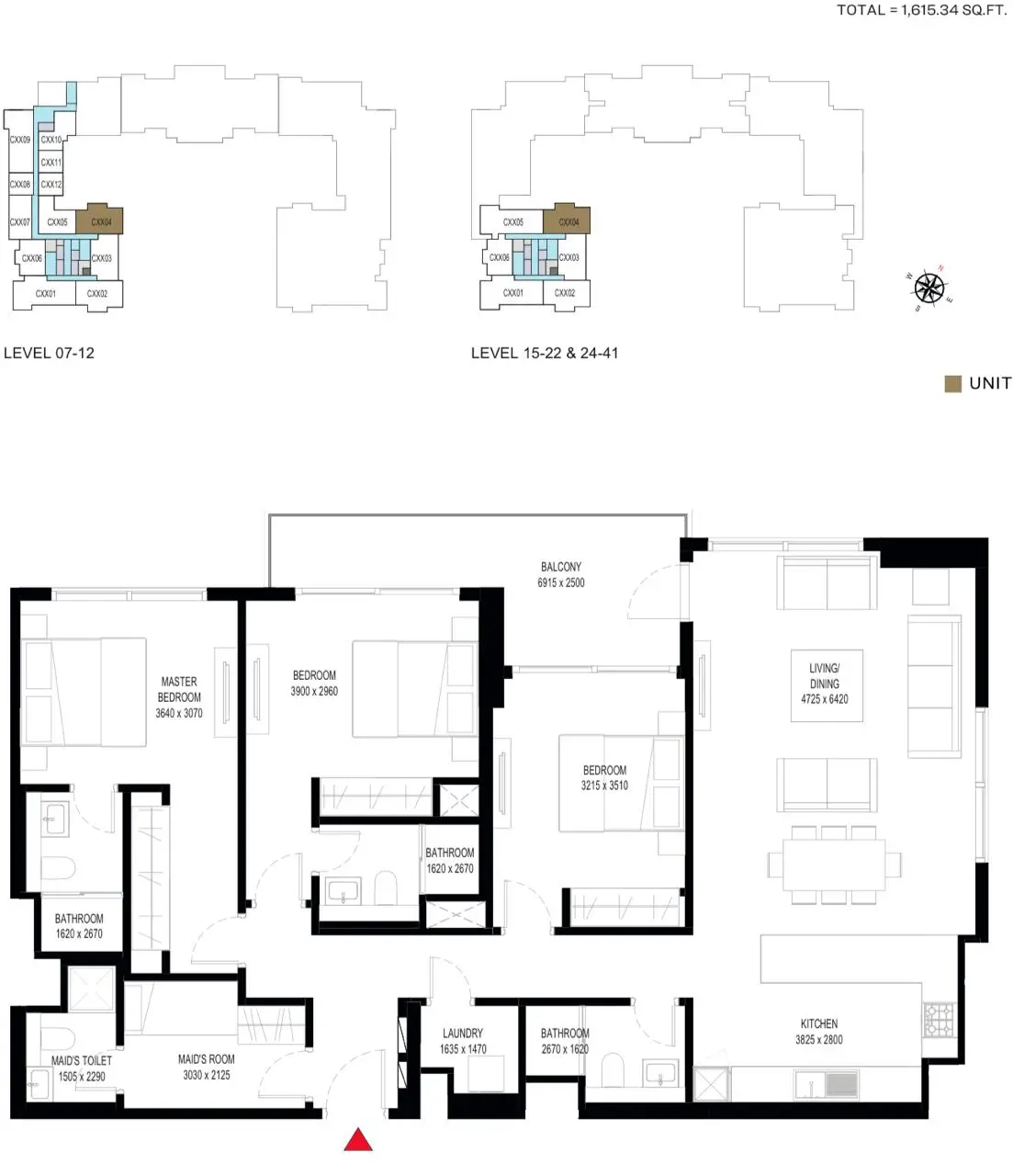 3 BR floor plan
