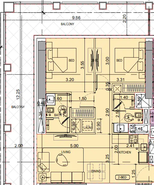 2 BR floor plan