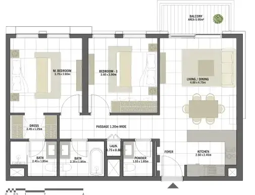 2 BR floor plan
