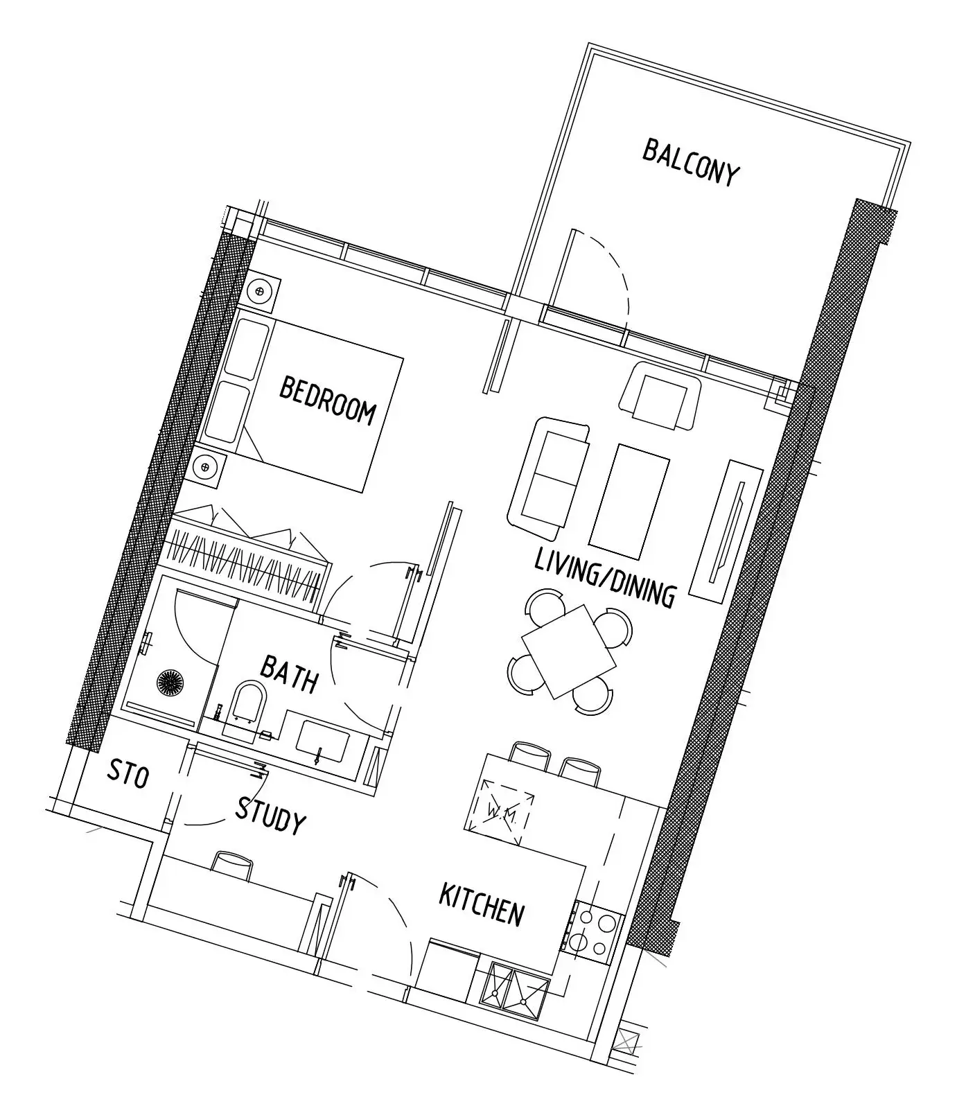 1 BR floor plan