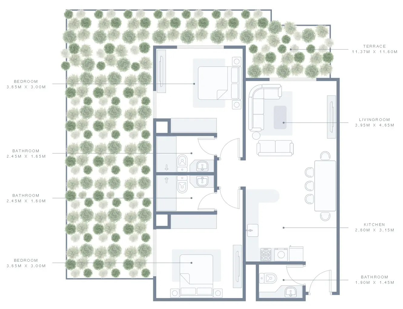 2 BR floor plan