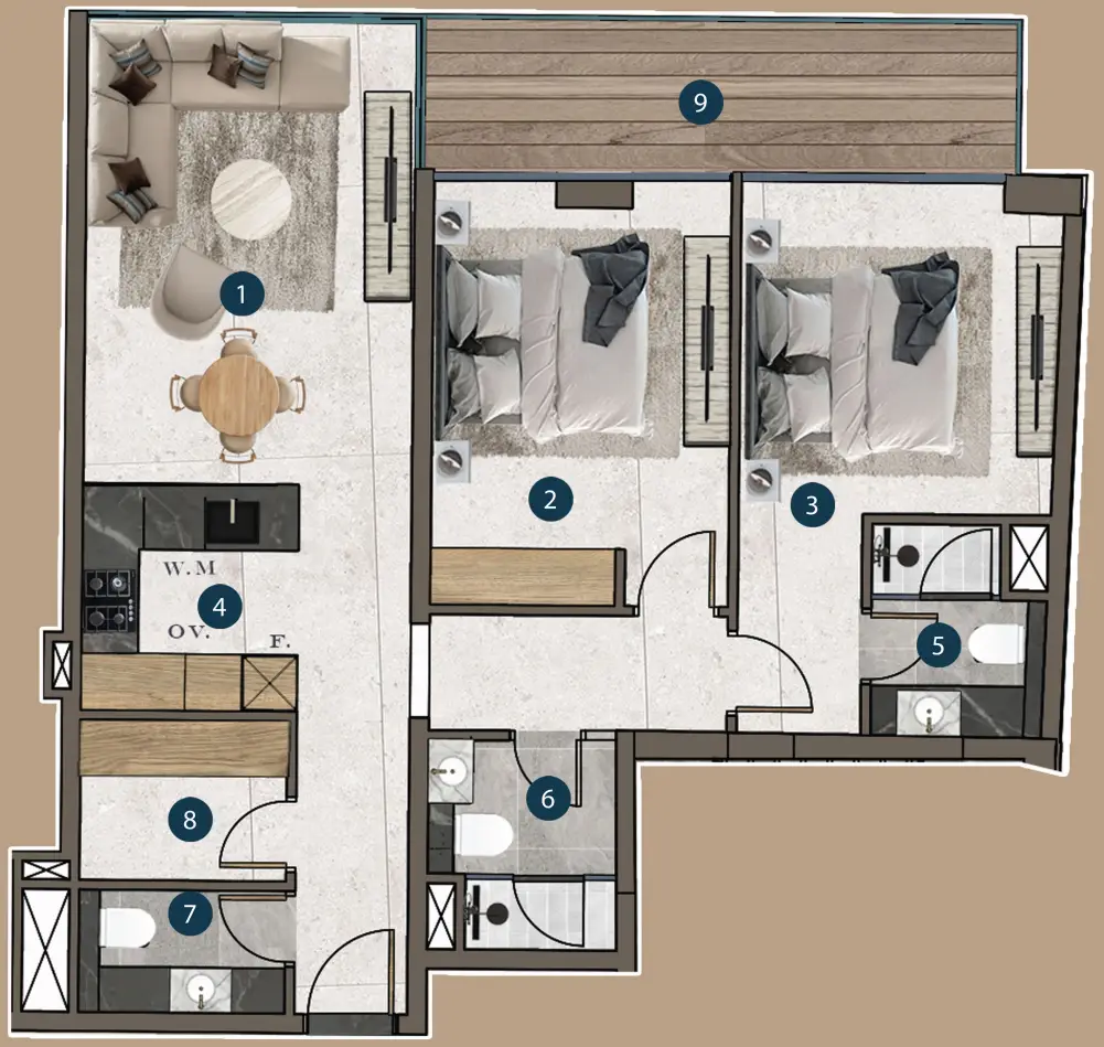 2 BR floor plan