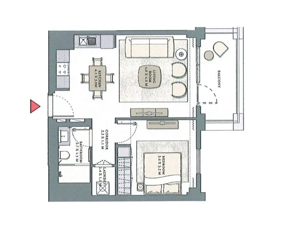 1 BR floor plan