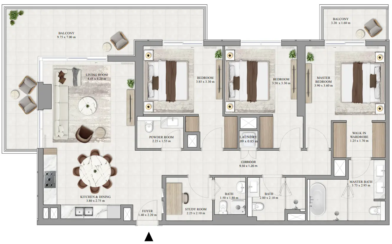 3 BR floor plan