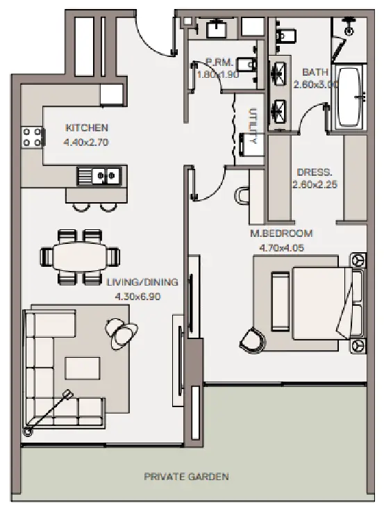1 BR floor plan