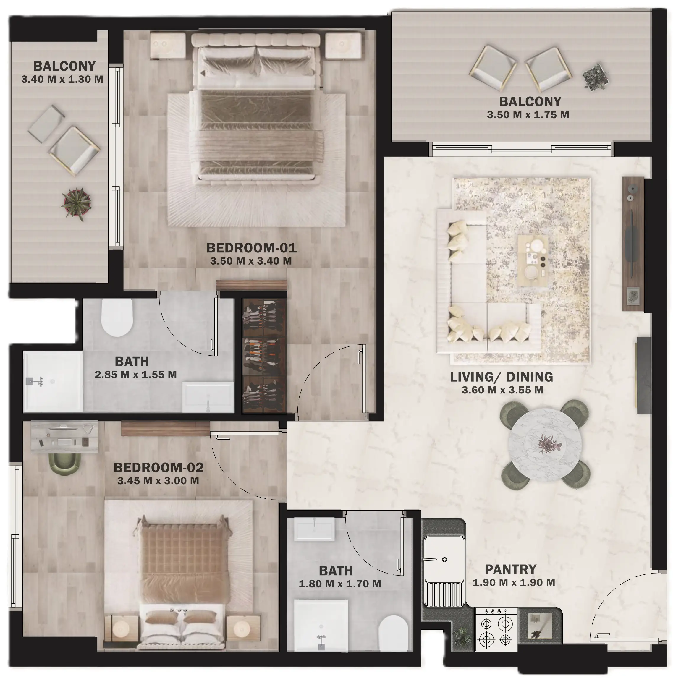 2 BR floor plan