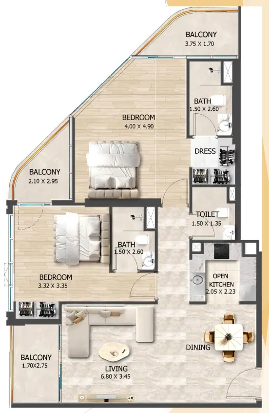 2 BR floor plan