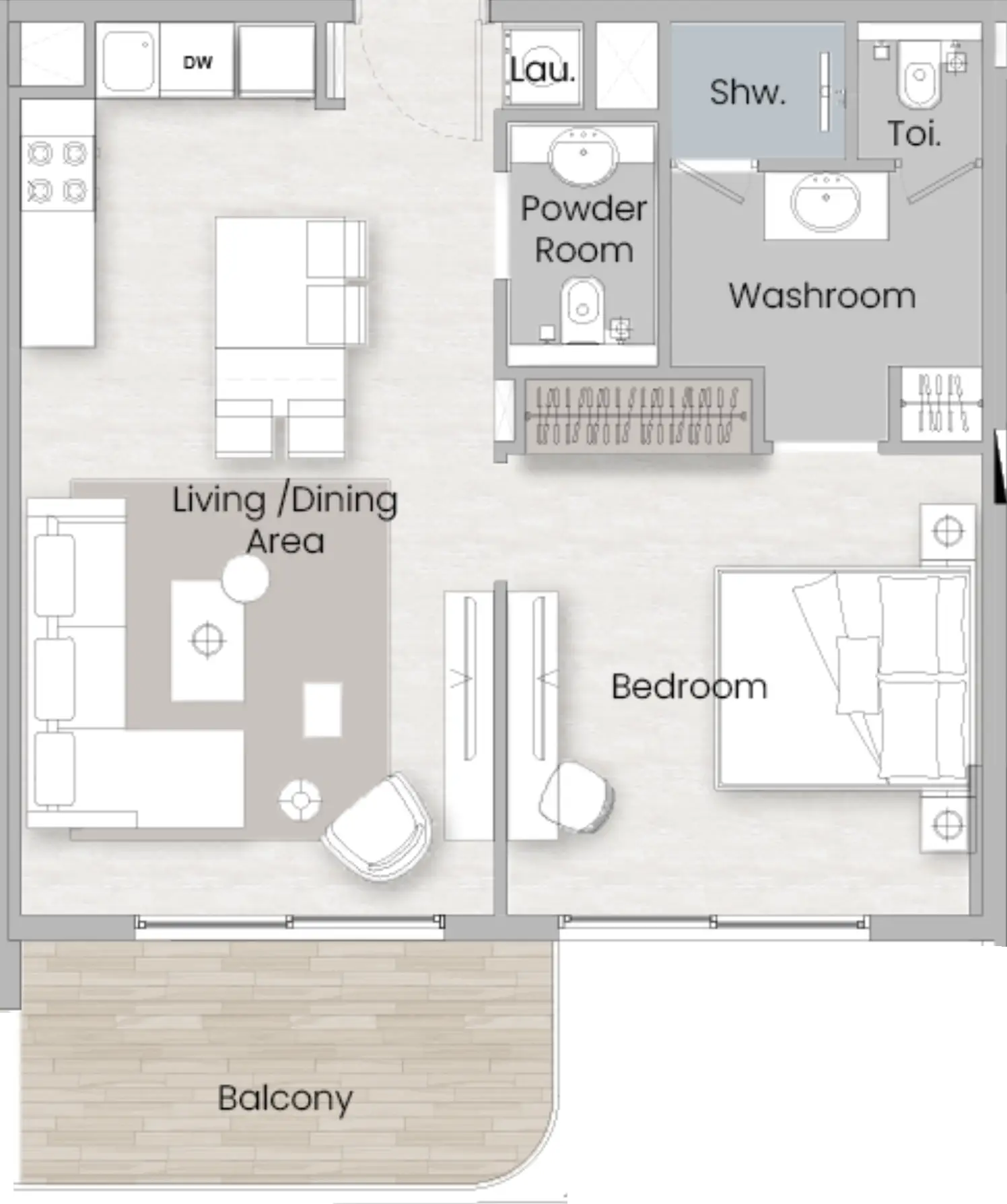 1 BR floor plan