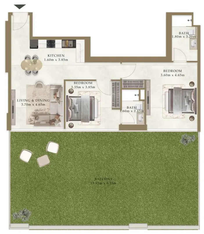 2 BR floor plan